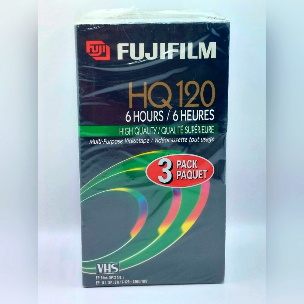 Fujifilm HQ 120 Blank VHS Tapes 6‎ Hours 3 Pack NEW, Sealed